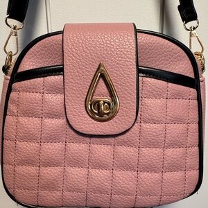 Pink and Black Quilted Crossbody Bag with Adjustable Strap